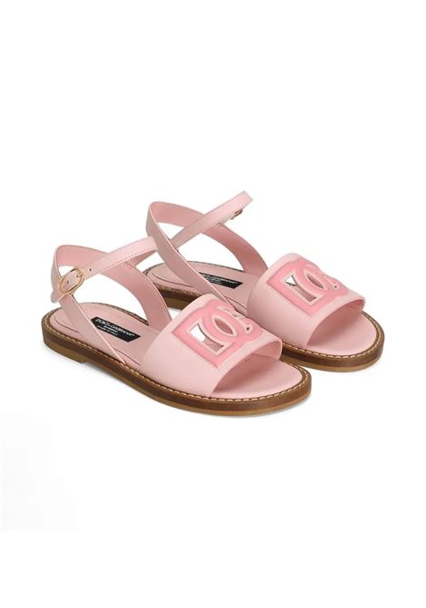 Pink Leather Sandals With Cut-Out DG Logo DOLCE & GABBANA KIDS | D11308-A11148B404